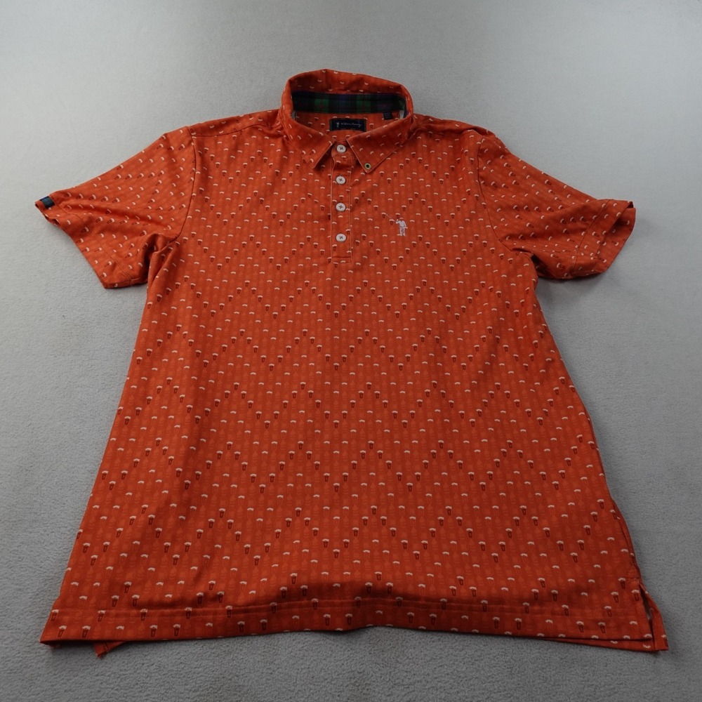 William Murray Polo Shirt Mens Medium Orange Beer Pint Golf Performance Stretch